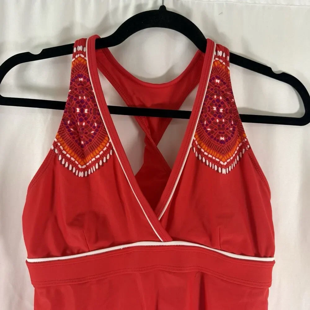 Athleta Swim Top Women's Medium Red Print Tank Top Pullover Stretch